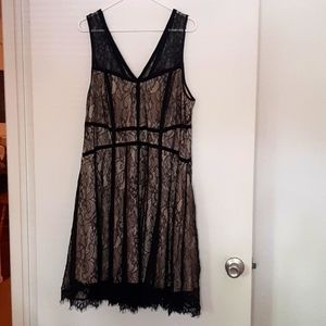 LACE Strappy Skater Dress Black with Beige Inlay